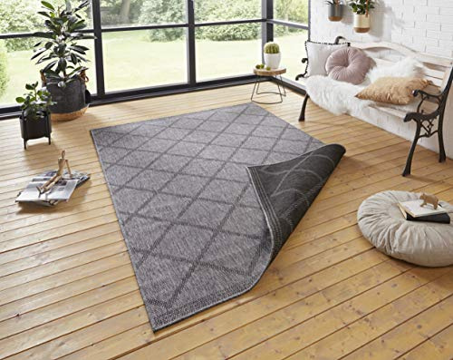 NORTHRUGS In- und Outdoor Teppich Corsica 240x340cm - Wendeteppich Wetterfest Modern Geometrisches Muster Teppich für Balkon Terrasse Garten Wintergarten Wohnzimmerteppich Wasserfest Schwarz Anthrazit
