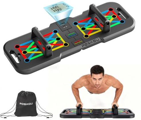 POSKOU Push Up Board Esercizio Attrezzatura Fitness per la Attrezzi Palestra Casa Multifunzione Uomini e Donne Addestramento Portatile di Forza Maniglie Flessioni (Nuovo modello con contatore)