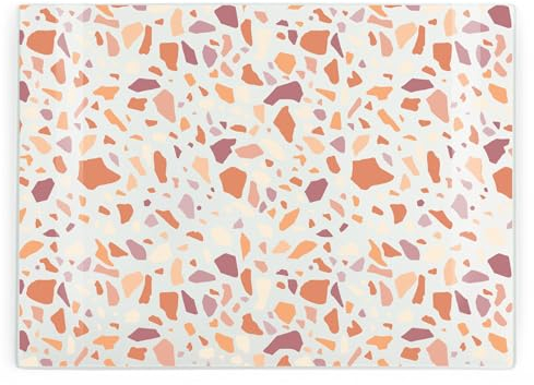 Tabla de cortar de cristal para cocina, protector rectangular grande para encimera de estilo terrazo rosa, tabla lisa, tabla de cortar de cocina con pies antideslizantes, 39 cm x 28,5 cm