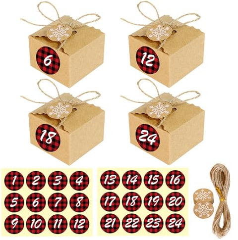 Julnedräkning presentask, gör-det-själv kartonglåda presentlådor med sifferklistermär | Fyllbar nedräkning till jul tom godislåda adventskalender gör-det-själv-kit
