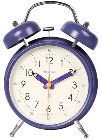 Sveglia retrò da comodino, stile antico, con doppia campana senza ticchettio, funzionamento a batteria, vintage, al quarzo, con luce notturna, per camera da letto, marrone (viola, grande)