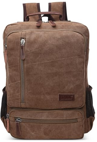 DORRISO Vintage mäns ryggsäck kanvas stor kapacitet reseryggsäck flera fickor 17,3 tum laptop skolväska för män vandring casual business camping dagryggsäckar canvas dagryggsäck, BRUN, L, Ryggsäck