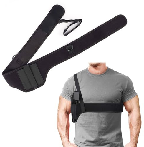 NHPY 1 Pezzi Fondina Ascellare Universale, Fondina Pistola Nascosta, Porta Pistola Ascellare, Cinturino Regolabile con Due Tasche per Caricatori, per Caccia,Tiro A Segno,Softair,Giochi Militari(45IN)