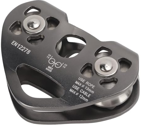 Polea de Doble Carrete de Aluminio Aeronáutico con Rodamientos Dobles para Montañismo y Escalada Ligera y Portátil con Superficie Lisa
