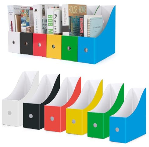 Jeesblsy Porte Revue en Papier Kraft 6 Pièces, Boîte à Revues Fichier Organiseur avec Étiquettes pour Maison Bureau École Dossier Papeterie (Multicolore)