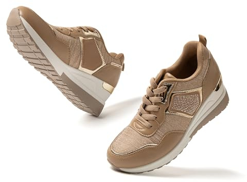 JOMIX Donne Sneaker Dimagrante Scarpe Donna Passeggio Scarpe Ginnastica Fitness Cunei Piattaforma Scarpe MD9792-8 (Khaki, 39)