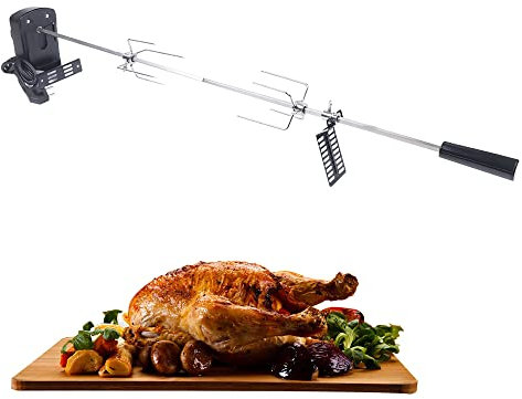 SOLOCJNL 80cm Grillspieß mit Motor Edelstahl Rotisserie, 220-240V Drehspiess Gasgrill Garten BBQ Elektrischer Drehspieß Grillspieß Passend Für Gasgrill