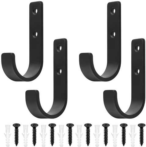 QJKEJI Crochets muraux pour charges lourdes Set de crochets en J pour garage, vélo, outils de jardinage, outils & penderie - Montage mural robuste avec support (110mm/4.33in/4pcs)