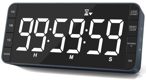 MeesMeek Digital Küchentimer 19,8cm extra großes LED-Display:Magnetisch,3 Helligk,5 Wecktöne,4 Lautstärk,Intervall/Uhrfunktion,Akku-betr,Auf/Abwärtszähler für Küche Klassenzimmer Fitnessstudio