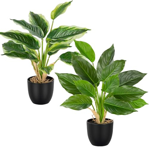 Aevcvok Planta Artificial Hoja Perenne en Maceta, 37cm Plantas Artificiales Interior de Plástico Interiores Exteriores Hogares Oficinas Jardines Dormitorio Mesas Escritorios,B