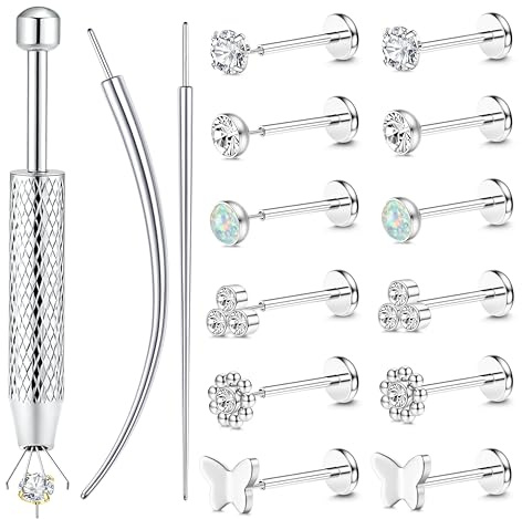 Chriscoco 6 Paar 20G Helix Piercings Chirurgenstahl Piercing Ohr Lippenpiercing Nasenpiercing Labret Tragus Piercing Silber Ohrpiercing Medusa Conch Piercings Set für Frauen