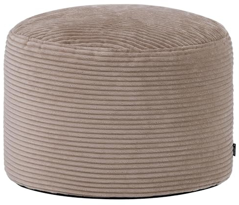 Icon Milano Tabouret Velours Côtelé, Pouf Rond, Pouf Repose Pieds avec Remplissage, Meuble Salon, Decoration Chambre, Brun Moka