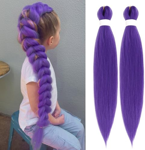 Aribliseza peluca lila de 24 pulgadas, paquete de 2, adecuada para niños y adultos para fiestas/fiestas de disfraces/actuaciones/carnaval, se puede peinar en una coleta/trenza/coletas dobles simples