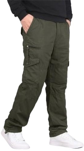 Pantaloni cargo da uomo, imbottiti, in pile, invernali, con tasche multiple, per escursioni, per attività all'aria aperta, da lavoro, da jogging, da trekking, da caccia, militari, verde, XXL