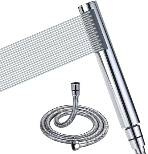 Manopola Doccia Risparmio Idrico DETBOM, Acciaio Inossidabile Soffione Doccia Alta Pressione con 1.5m Tubo Doccia, Doccino Doccia Anticalcare, Tondo, Ugelli in Silicone Anticalcare, Cromo