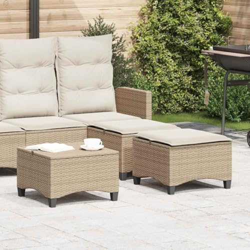 sephironlbb Lot de 2 tabourets de jardin avec coussins - Beige - 55 x 55 x 36 cm - En rotin synthétique - Empilables - Pour balcon, terrasse, salon extérieur