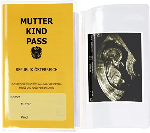 Olgs Mutter-Kind-Pass Hülle | Transparente MKP Schutzhülle aus Österreich | Mit Extrafach für Ultraschallbilder | Mutterkindpass Organizer | Blanko Etui - 1 Stück