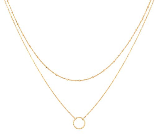 MEVECCO Gold Layered Choker Necklace for Women,18K Gold Plated Cute Dainty Karma Round Circle Disc Charm Small Beaded Satellite Chain Minimalist Choker Necklace