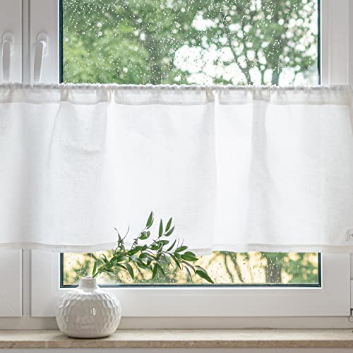 Varvara Home Tende di lino - tendine finestra a vetro - tende per cucina bagno - tendine finestra bistrot - tende da cucina corte - tenda lino bianca 45(a) x140(l) cm
