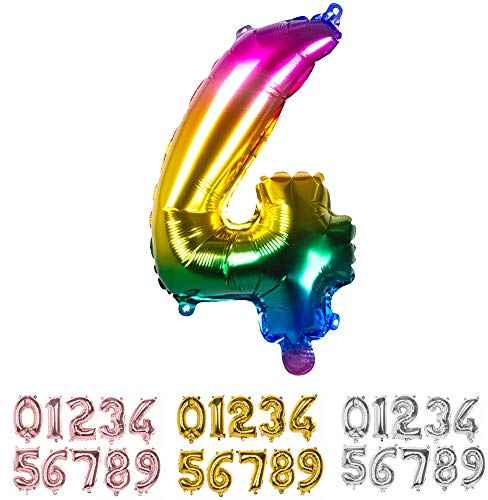 Boland- Palloncino Mylar Numero '4' (36cm), Multicolor, Colore Rainbow, 36 cm, 21984