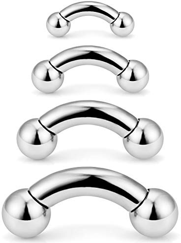 SCERRING 4PCS 2G 4G 6G 8G PA Ring Bent Curved Barbell Internally Threaded Monster Screwball Rings 316L Surgical Steel Body Piercing Jewelry Bar Length 16mm Silver