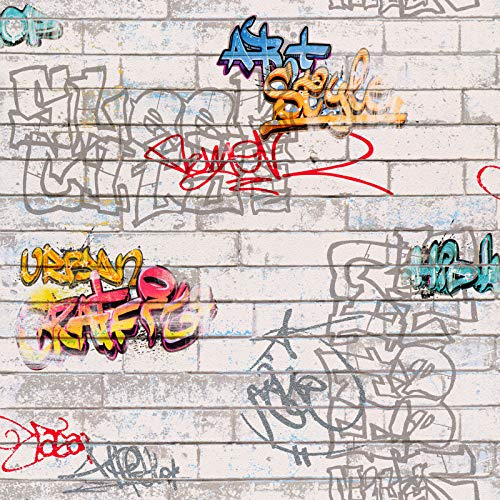 Papier peint chambre de garçon tag | Tapisserie graffiti idéal pour chambre d'enfant | Papiers peints motif pierre et graffiti tapisserie moderne