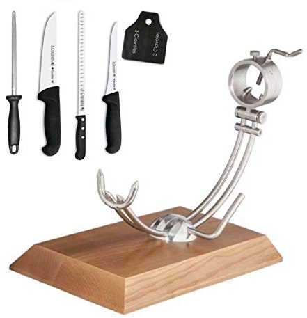 Hidalgo Soporte Jamonero Afinox Primus con Base de Madera de Fresno + Set Completo Cuchillos 3 Claveles