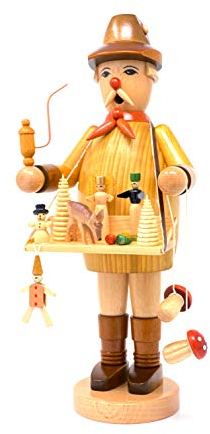 Drechslerei Friedbert Uhlig, Räuchermännchen Nr. 024/g, Spielwarenhändler, gebeizt, 35 cm hoch, aus regionalem Holz gedrechselt, echte Handarbeit aus dem Erzgebirge, Weihnachten, Holzkunst, Echtholz