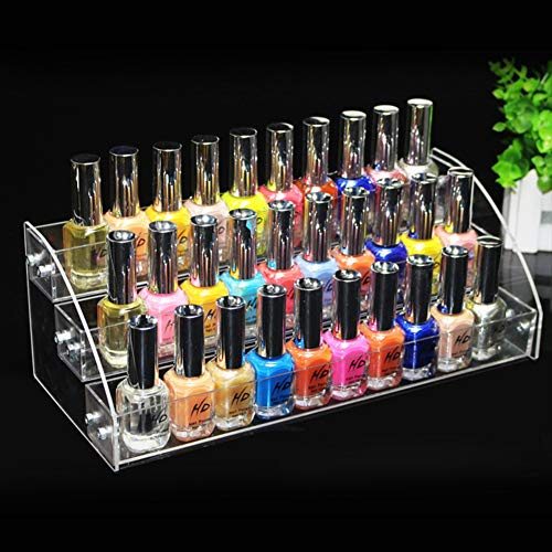 Ejoyous Acrylic Nail Polish Storage Stand, Transparent Ladder Design 3 Tiers Makeup Display Rack Holder Nail Polish Bottle Display Rack for Cosmetic Essential Oil Tattoo Ink