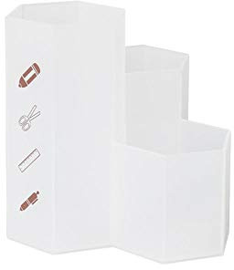 AhfuLife Creativo Multifunzione Esagonale Spazzola di Trucco Vaso Pennello Pot Pen Holder Cancelleria Contenitore Della Penna di Stoccaggio Decorazione Scrivania(Bianco Trasparente)