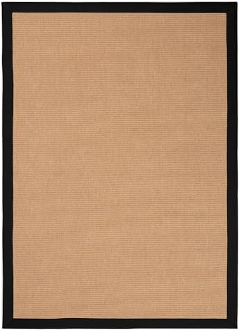 carpetfine Tappeto Sisal colore naturale 200x290 cm tessuto a mano con bordo in cotone Nero | Tappeto naturale antiscivolo Uni in tessuto piatto di fibre naturali per soggiorno e camera da letto
