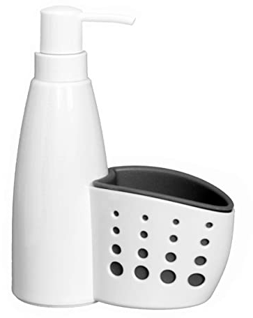 ELECTROHOGAR Dispenser Sapone Cucina e Bagno | Porta Spugna lavandino Cucina per Spugne, Panni, Dischetti Struccanti | Porta Sapone Liquido e Dispenser per Sapone a Mano, Bianco