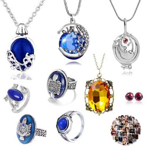 YouU UoYu The Vampire Joyería Set Elena Gilbert Apertura Verbena Locket Collar Daywalking Katherine Anillo de Zafiro Cristal Rojo Diamante Stud Pendientes con Adhesivo 29 piezas