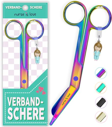 Nurse is Love, forbici da infermiere smussate, forbici per bendaggi per l'infermiera in difficoltà, forbici mediche angolate speciali come regalo per gli accessori da infermiere. Colore Cromo