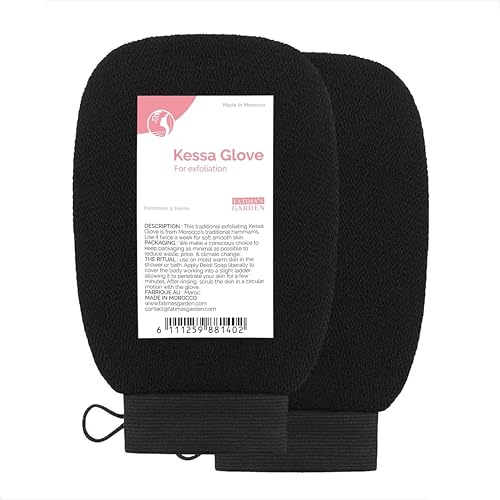Fatima's Garden Peeling Kessa-Handschuhe - Natürliche Spa-Schrubber, Schwarz (2 Handschuhe)