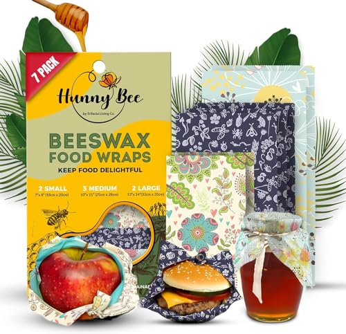 Trifecta Living Co. Versatile Beeswax Wraps,Set of 7-Fresh Food Keeper, Durable & Easily Cleaned, Sustainable Step Towards a Zero-Waste Kitchen, Unique Designs (Flower Pattern)
