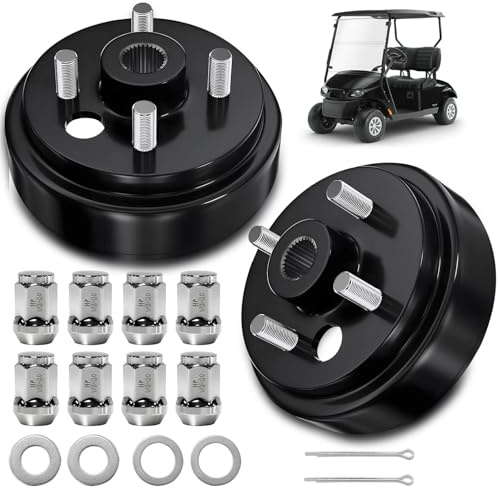 MOSNAI 1 Inch Large Hole 30 Teeth Spline Golf Cart Hub & Brake Drum, Fits EZGO Gas and Electric Golf Carts, Compatible with OEM 21807-G1 41843-94, 2 Pack