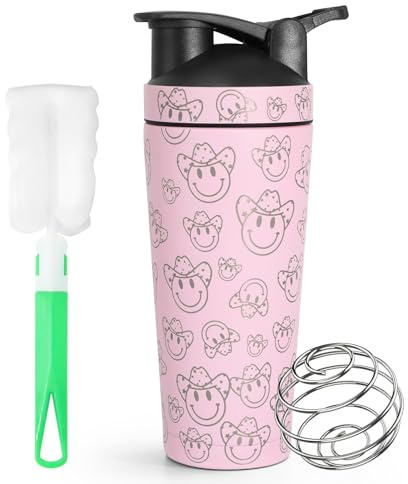 HNCY Shaker rostfritt stål 750 ml, proteinshaker, proteinskakare med boll, läckagesäker, BPA-fri, måttenheter inomhus graverad, rostfritt stål shakers för sport, fitness, protein