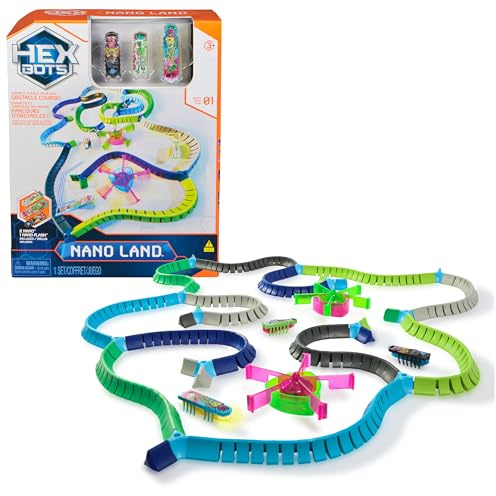HEX BOTS Nano Land, sensoriska leksaker för barn och katter med över 40 delar och 3 Nano Bugs, STEM-kit och Mini Robotleksak för barn i åldern 3 och upp, batterier ingår