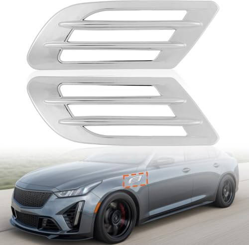 KACEPAR Exterior Car Air Flow Fender Side Vent Decoration Sticker, Front Side Fender Air Vent Grille Decoration Cover Trim, Universal Fit Pair, Chrome