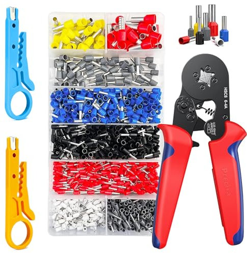 FZYCOM Crimpadora Alicates de Terminales con 1200pcs Terminales y 2pcs Mini Pelacables, Kits de Herramientas de Crimpado, Terminales de Cable 0,5-10mm² /AWG 22-7