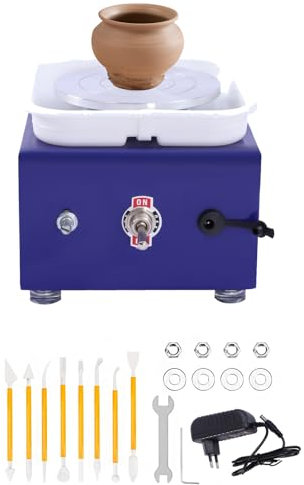 RUETERY Elektrisch Mini Töpferscheibe, 24W Drehscheibe Töpfern mit 8 Modellierwerkzeugen, 2000r/min, Einstellbare Geschwindigkeit, Tragfähigkeit 1kg, 10cm Plattenspieler, für Schulkeramikunterricht
