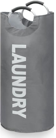 Cesto portabiancheria pieghevole con capacità di 90 l, impermeabile in tessuto Oxford con manico, raccoglitore di bottiglie (grigio)