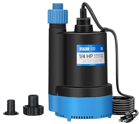 BTAEGH 1/4 HP Submersible Water Pump 1800GPH Small Sump Pump Thermoplastic Electric Portable Transfer Utility Pump Clean for Swimming Pool Basement Garden Pond