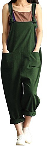 Jacansi Women's Casual Dungarees Overalls Straps Loose Sleeveless Jumpsuits with Pockets Green 5XL