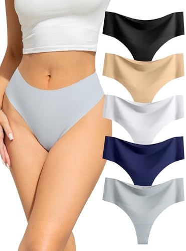 Voenxe Stringtrosor Hög Midja, Sömlös Trosor String Flerpack,Seamless Thong | 5 Pack Underkläder för Kvinnor, High Waist Women Underwear, Osynliga Damtrosor Tanga, Invisible Brazilian Panties