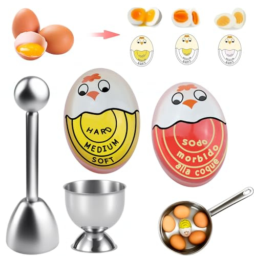 GZkushi 2 temporizadores de huevos para cocinar, temporizador reutilizable para cocinar huevos, adecuado para el hogar, la escuela, el restaurante (con abridor de cáscara de huevo y bandeja para