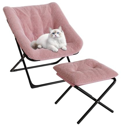 Aptliton Oversized Faux Fur Saucer Lounger – Foldable Chair with Reinforced Steel Structure & Slip-Resistant Base for Cozy Interior Spaces