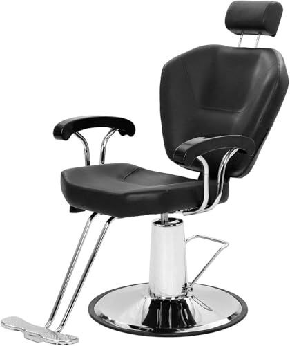 Drmilito Silla de peluquería Sillón Profesional Silla Barberia Giratoria 360°con Altura Regulable Reposacabezas Ajustable y Reposapiés para Salón de SPA y Belleza, Barbería, Carga 150 kg (Negro)