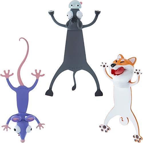 3 Pièces 3D Signet d'Animaux de Dessin Animé Marque-Page de Lecture d'Animaux Drôles Signets Mignons Papeterie d'Animaux Écrasés pour Étudiants Adolescents, Garçons et Filles